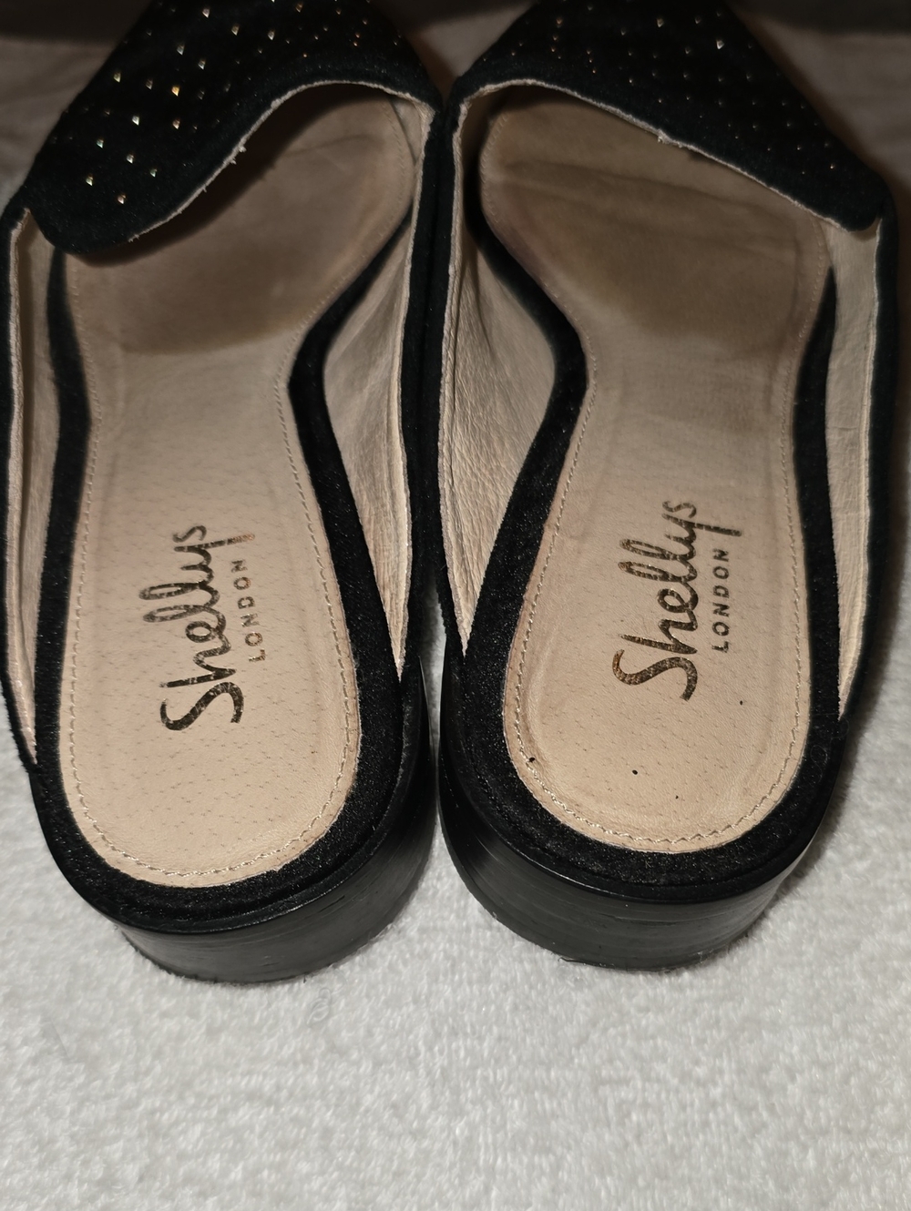 Shellys London Black Velvet Gold Studded Pointed Toe Mules 8.5 - Picture 8 of 13